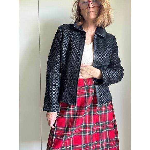 Vintage 90sY2K Woven Black Leather Jacket Size Medium Classic Heritage Style - Picture 3 of 7